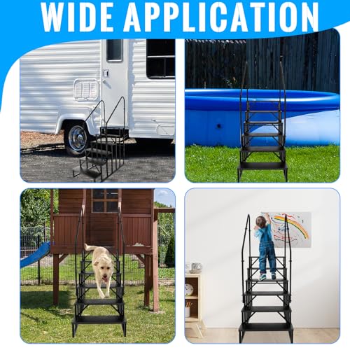 6 Step RV Stairs with 2 Handrails, 660LBS Heavy Duty Anti‑Slip Metal Steps, Detachable Outdoor Stairs for Hot Tub, 5th Wheel, Pool, Mobile Home, Porch, Pet Steps - size: 6 Step-2