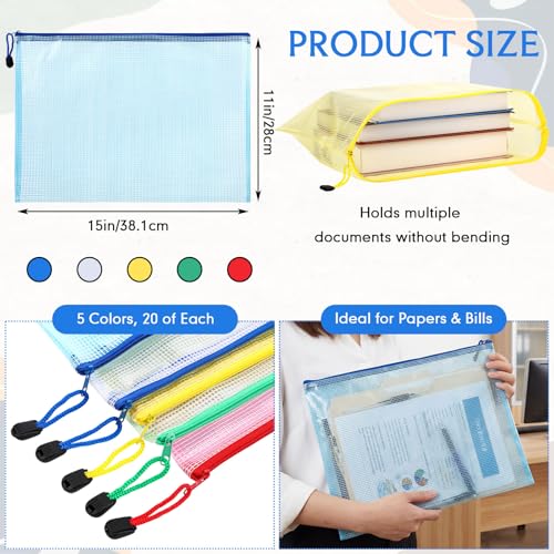 Zhehao 100 Pcs B4 Mesh Zipper Pouch Bag Bulk Mesh Pouch with Zipper - color: Colorful, size: B4,15 x 11 Inch