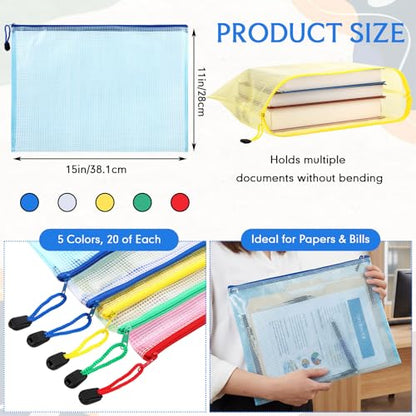 Zhehao 100 Pcs B4 Mesh Zipper Pouch Bag Bulk Mesh Pouch with Zipper - color: Colorful, size: B4,15 x 11 Inch
