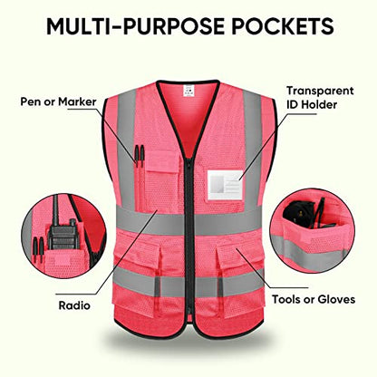 TICONN High Visibility Reflective Safety Vest for Men & Women, ANSI Class 2 - color: Pink, size: Small