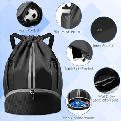 BROTOU Soccer Bags, Football Backpack, Volleyball Bag, Drawstring Backpack - color: Black