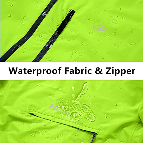 Hugut Men's Cycling Running Rain Jacket Lightweight Waterproof Biking Hiking Windbreaker Raincoat Reflective Packable - color: Fluorescent Yellow, size: 3X-Large
