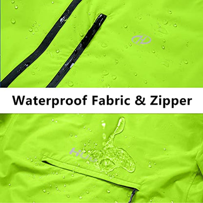Hugut Men's Cycling Running Rain Jacket Lightweight Waterproof Biking Hiking Windbreaker Raincoat Reflective Packable - color: Fluorescent Yellow, size: X-Large