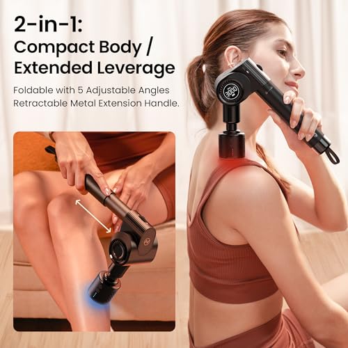 NAPRE Massage Gun with Heat and Cold Head,Deep Tissue Percussion Back Massager for Muscle/Neck/Body Pain Relief with Long Extension Retractable Handle,32-Speeds,Foldable with 5 Adjustable Angles - color: Gloss Black