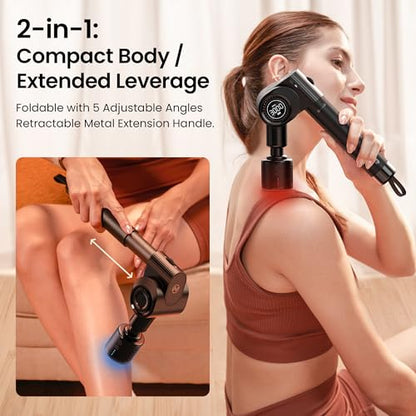 NAPRE Massage Gun with Heat and Cold Head,Deep Tissue Percussion Back Massager for Muscle/Neck/Body Pain Relief with Long Extension Retractable Handle,32-Speeds,Foldable with 5 Adjustable Angles - color: Gloss Black