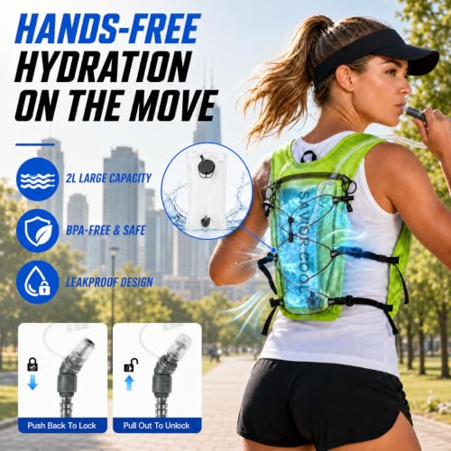 Cooling Hydration Vest with 2L BPA-Free Water Bladder, Running Vest with 3 Removable Cooling Packs, Lightweight Outdoor Pack for Hot Weather, Hiking, Cycling, Training - color: Green