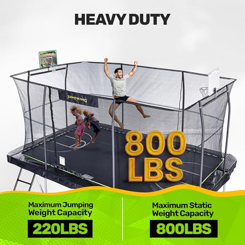 JumpKing Rectangle Trampoline w/ 2 Basketball Hoops & Breakaway Rim 10'x15'