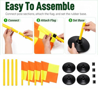 4 Set Soccer Corner Flags, 5 FT Adjustable Poles, Rubber Bases
