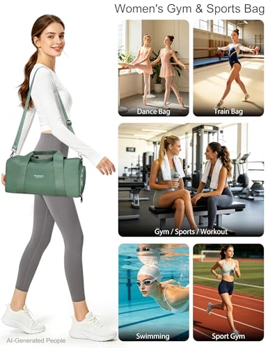16" Gym Bag for Women,with Shoes Compartment and Waterproof Pocket(Green) - color: Green, size: 16" Small Size