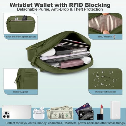 YFWE Clip and Go Strap for Phone with Wallet Crossbody, Adjustable Phone Lanyard with Detachable RFID Wristlet Wallet, Pattern Strap - Olive Green(L) - color: Olive Green, size: Large