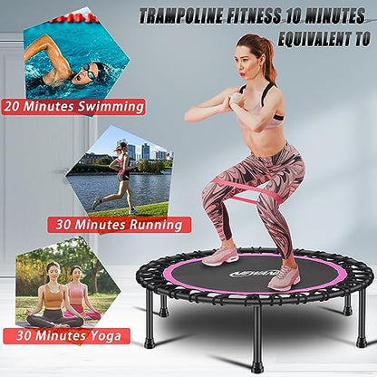Newan 40"-48" Silent Mini Trampoline Fitness Trampoline Bungee Rebounder Jumping Cardio Trainer Workout for Adults-Max Limit 330lbs - color: A 40" Round Pink (NO Handle)