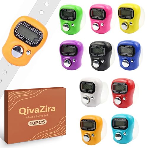 QivaZira 10 Pack Digital Finger Counter Adjustable Ring Hand Tally Lap Counters for Knitting Crochet Prayer Classroom Sports Pitch People Counting Stitch Marker School Supplies Office Tools