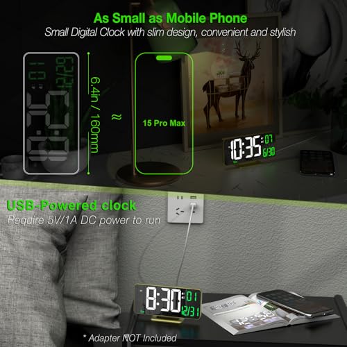 KOSUMOSU Desk Clock for Bedroom Accessories 6.7in Gold Digital Alarm Clock with Dimming,12/24h, Date, Day of Week, Temp, LED Clock, Modern Digital Calendar Clocks for Living Room Essentials - color: Gold Clock