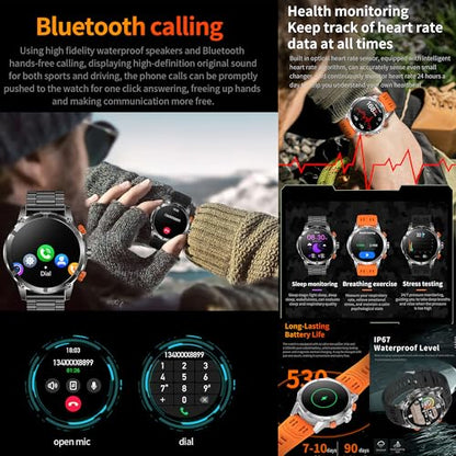1.7" AMOLED Smart Watch for Men (Make/Answer Call), Mens Smartwatches with Flashlight, 710mAh Battery，Fitness Tracker Smartwatch for Android iPhones, Digital Watches Step Counter, 2 Straps (Black) - color: Black