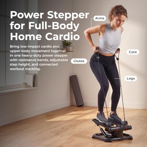 Sunny Health & Fitness Smart Power Stepper with Resistance Bands for Cardio - color: 1. Black