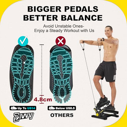 ZIWWVY Stepper Machine with Resistance Bands, Mini Stepper with 300LBS Weight Capacity, Twist Stepper for Full Body Workout, Adjustable Step Height, Smooth and Quiet, Step Machine for Men Women - style: Large Foot Model