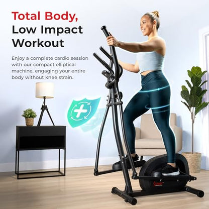 Sunny Health & Fitness Smart Upright Elliptical Machine with Pulse Sensor - size: 11" Stride