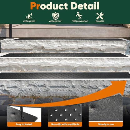 8 Pcs 30 x 3.75 Inch Non Slip Aluminum Stair Tread Metal Stair Outdoor Anti Slip Stair Treads Nosing Powder Coated Black Stair Treads with Carbon Steel Screws for Wood Ramp Deck Steps