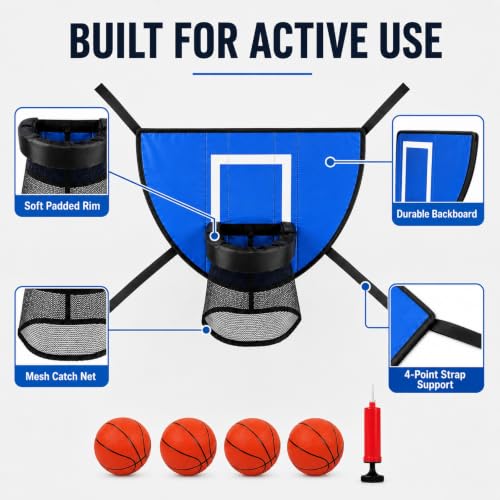 Trampoline Basketball Hoop Set, 4 Mini Balls & Pump Included