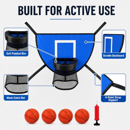 Trampoline Basketball Hoop Set, 4 Mini Balls & Pump Included