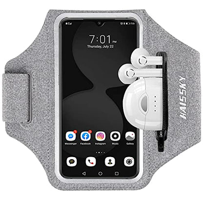 Running Armband with Earphone Pouch Fits Phones up to 6.9" - color: Grey (Up to 6.9''), size: Medium