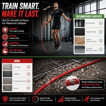 WOD Nation Adjustable Speed Jump Rope For Men, Women & Children - Blazing Fast Fitness Skipping Rope Perfect for Boxing, MMA, Endurance - color: Red