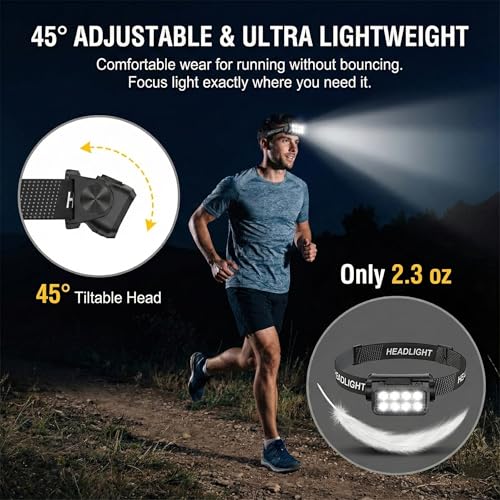 3 Pack Rechargeable Headlamp, 8 LED Head Lamp Flashlight with Motion Sensor, 1000 Lumens USB-C Headlight, Lightweight Waterproof Head Lamp for Adults Camping Running Hiking Fishing Work