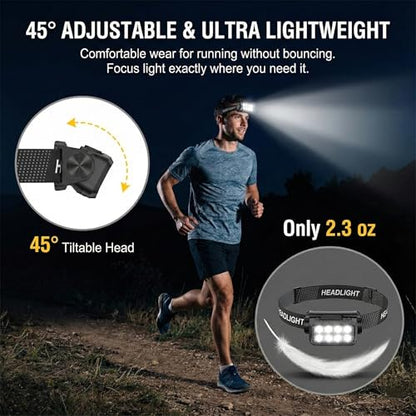 3 Pack Rechargeable Headlamp, 8 LED Head Lamp Flashlight with Motion Sensor, 1000 Lumens USB-C Headlight, Lightweight Waterproof Head Lamp for Adults Camping Running Hiking Fishing Work