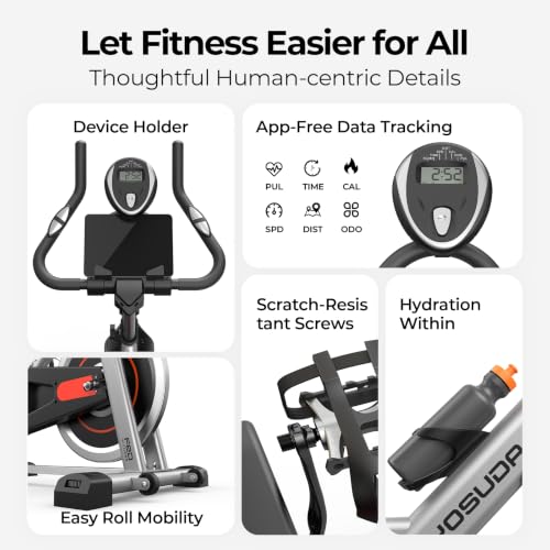 YOSUDA Exercise Bike, Magnetic Friction Stationary Bike with App Training - color: Orange Black