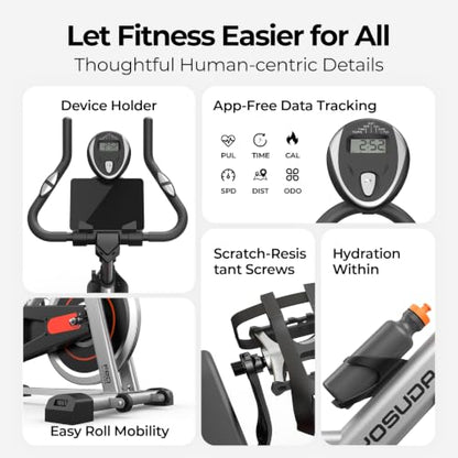 YOSUDA Exercise Bike, Magnetic Friction Stationary Bike with App Training - color: Orange Black