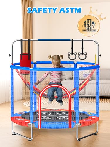 BLUERISE 60" Indoor&Outdoor with Enclosure 5FT Trampoline for Kids Gifts - color: Red / Blue - 6-in-1