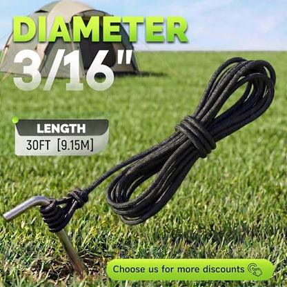 SMART&CASUAL 3/16" x 30' Heavy Duty Polyester Bungee Shock Cord Elastic Rope for Kayak Strap Tarp Tie Down Canopy Boating Camping Trailer and DIY Projects - size: 3/16" x 30' ( 9.14M )