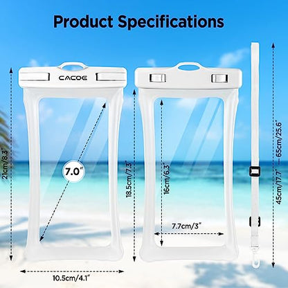 CACOE Floatable Waterproof Phone Pouch 2 Pack Up to 7.0",White+Blue - color: White+Blue