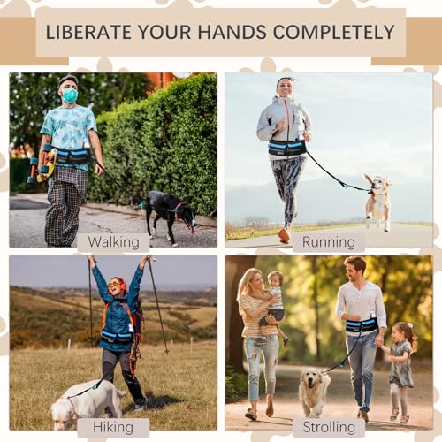 Hands-Free Waist Leash with Pouch for Two Dogs,Reflective Stitching, Dual Handle & Bungee Retractable Design – Ideal for Medium to Large Dogs (Blue) – Dog Walking Accessories - color: Blue