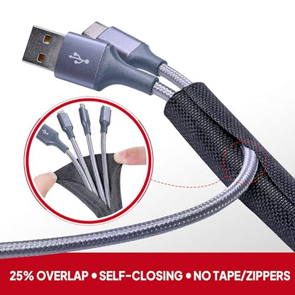 Black Split Braided Cable 1/2inch -12Feet Management Sleeves - size: 1/2"-12Feet