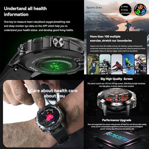 Military Smart Watch for Men(Make/Answer Call), 1.39" HD Bluetooth Tactical Fitness Tracker Smartwatch for Android iOS Phones, Outdoor 5ATM Waterproof Digital Watches Step Counter, 3 Straps (Silver)