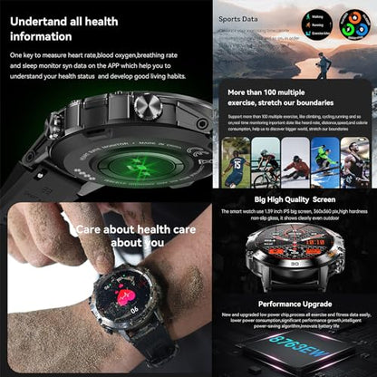Military Smart Watch for Men(Make/Answer Call), 1.39" HD Bluetooth Tactical Fitness Tracker Smartwatch for Android iOS Phones, Outdoor 5ATM Waterproof Digital Watches Step Counter, 3 Straps (Silver)