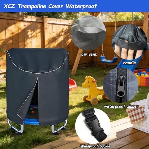 XCZ outdoor trampoline cover, suitable for 60 inch children's round trampoline. Using 600D Oxford cloth, waterproof/sun resistant. Full coverage, black. - size: 62" Dia x 57" H