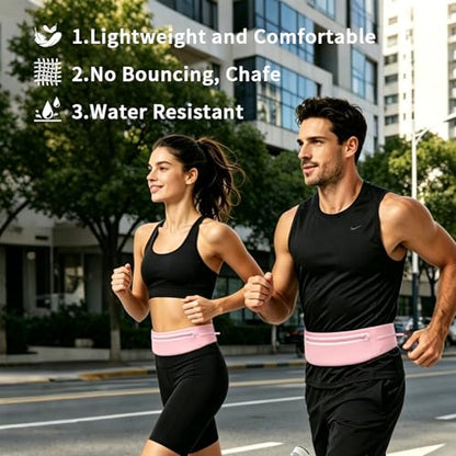 Slim Running Belt for Women & Men, Reflective Safety 3 pockets Adjustable Waist Strap with Sweat-Proof Pocket, Secure Phone Holder Waist Pack for Running, Hiking & Fitness (Light Pink) - color: Light Pink
