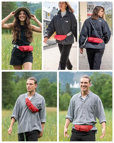 WATERFLY Small Fanny Pack for Women Men, Crossbody Travel Waist Bag Red - color: Red