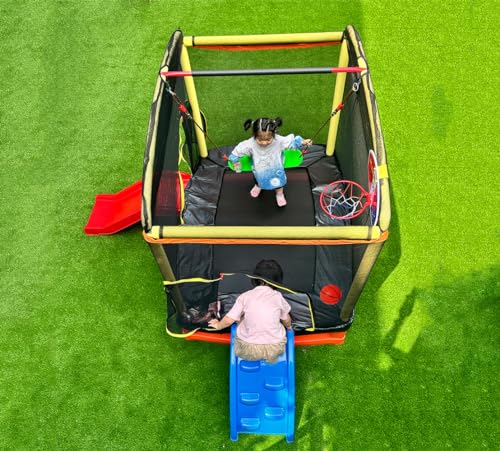 6.5FT Rectangle Trampoline with Swing Basketball Outdoor Climb Slide Trampoline for Kids Recreation Trampolines with Enclosure Safety Net - color: 6.5ft trampoline