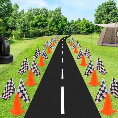 Mini Traffic Cones（with Hole on Top） with Racing Checkered Flags, Sports Safety Cones for Soccer Cones and Basketball Practice Equipment - color: 36PCS
