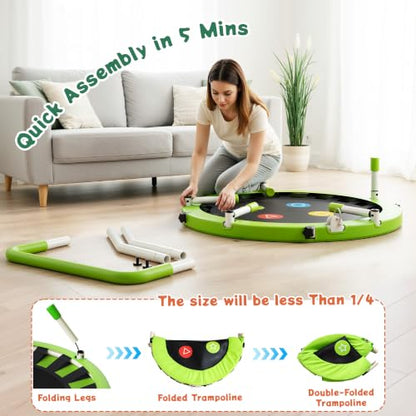 36-Inch Toddler Trampoline with Adjustable Bar, 3FT Foldable Mini Rebounder - color: Green