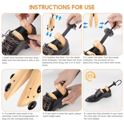 eachway Wooden Shoe Stretcher Men and Women for Wide Feet, Pair Premium of 4-way Shoe Tree Widener Stretch Length & Width - size: L (for Men's Size Us 10-13.5)