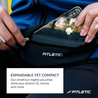 Fitletic Active Lifestyle Fanny Pack & Mini Sports Running Belt For Men & Women – Lightweight, Low Profile- Ultra-Soft Expandable Lycra Pouch - Fits All Phones – Inner Pocket - color: Black & Green
