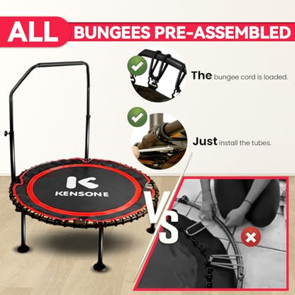 K KENSONE 40/48" Rebounder Trampoline for Adults, Bungee, 450/550 LBS Quiet - color: Red, size: 40" U-Bar