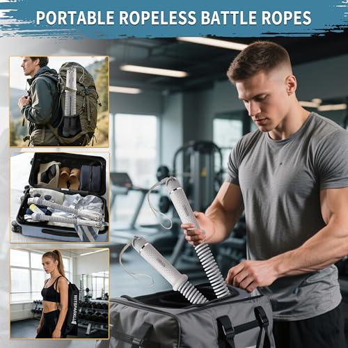 Portable Adjustable Ropeless Battle Ropes with Gray - color: Gray