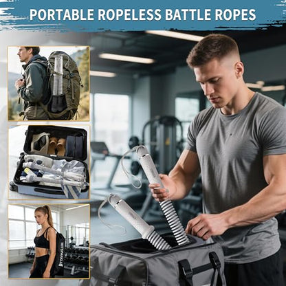 Portable Adjustable Ropeless Battle Ropes with Gray - color: Gray
