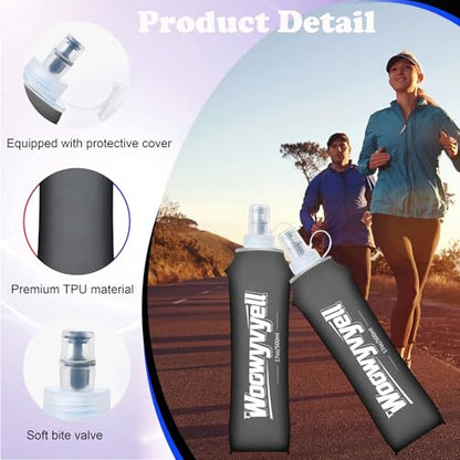 Running Vest Soft Flask, 2PCS BPA-Free 500ml Collapsible Water Bottle for Hydration Backpack, Collapsible Water Bottles for Marathon Hiking Cycling Climbing - color: Deep Grey