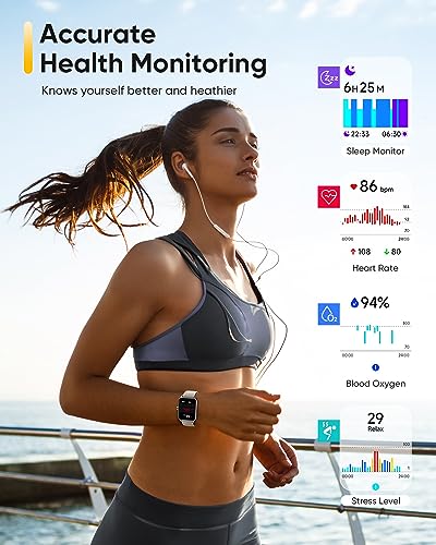Fitpolo Smart Watch for Men Women with Bluetooth Call, Alexa Built-in 1.8" Blood Oxygen Heart Rate Sleep Fitness Watch, 100 Sports Modes Smartwatch, Activity Tracker for Android iOS Phone - color: White